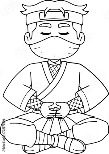 Ninja Meditating Isolated Coloring Page for Kids