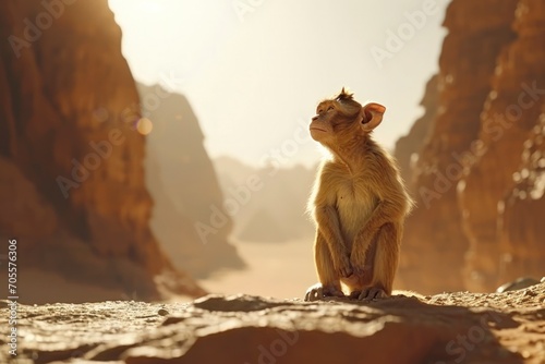 a lonely monkey on Mars, visibly missing home. a sense of solitude and longing, with the monkey as the central focus