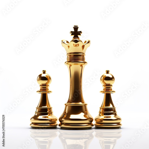 The king golden chess fight with The pawn chess, Concepts of leadership and business strategy, 3d illustration white background