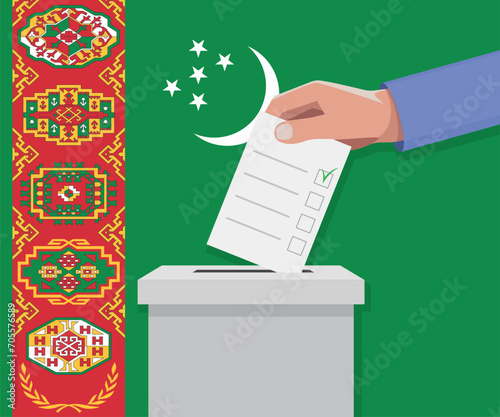 Turkmenistan election concept. Hand puts vote bulletin