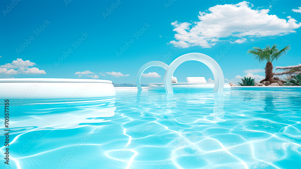 Stunning landscape, Empty swimming pool with turquoise water in resort hotel or villa. rest concept.