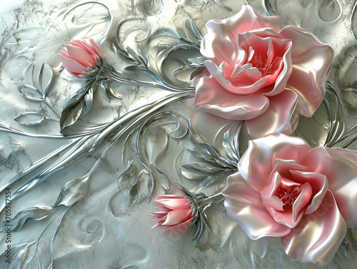 abstract composition of pearl roses in a metallic style photo