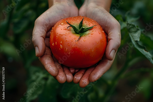hand holding tomato