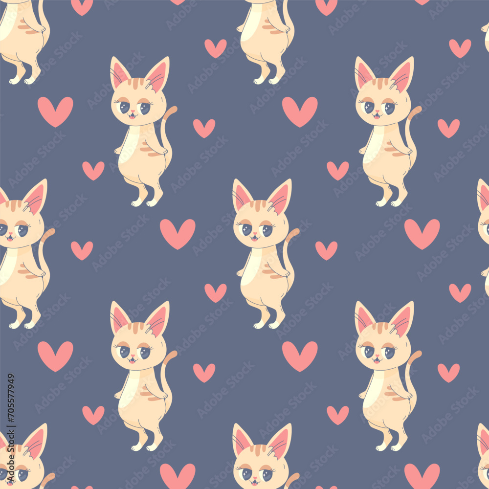 Seamless pattern kitty with heart, pink cute, vector illustration for fabric, print Seamless pattern kitty with heart, pink cute, vector illustration for fabric, print
