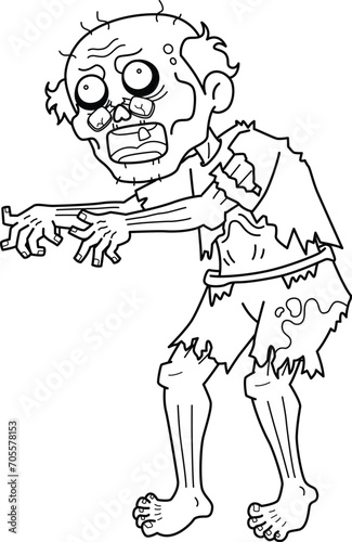 Old Zombie Isolated Coloring Page for Kids
