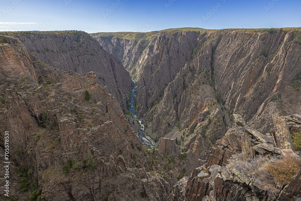 Wide view over the Black Canyon of the Gunnison at Kneeling Camel View on the north rim
