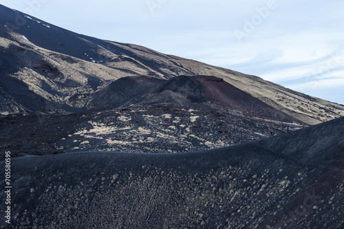Etna Volcano in Sicily, Italy, in winter conditions with snow and ice