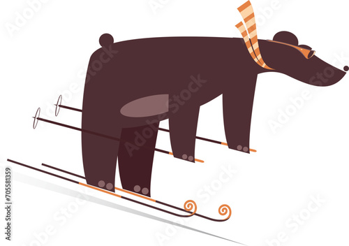 Cartoon skiing bear. 
Winter sport. Cartoon bear skiing. Isolated on white background
