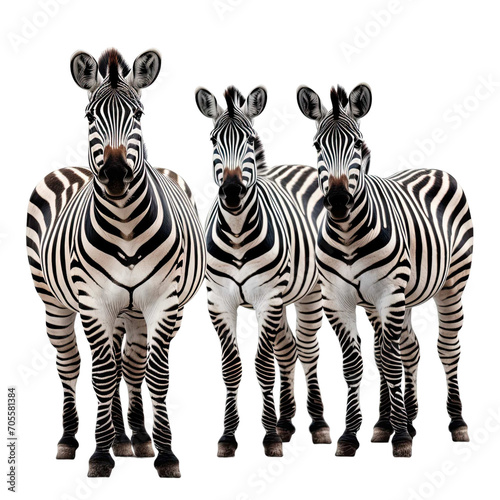Several zebras on transparent background