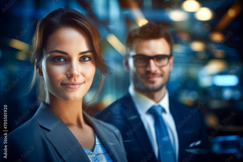Successful young business people posing together in office. portrait of business man and woman Successful young business people posing together in office. portrait of business man and woman