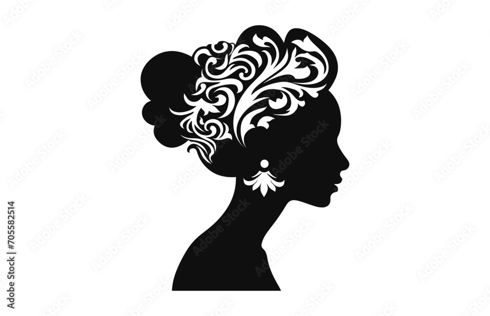 A Women Profile with Floral Hair Black Silhouette vector