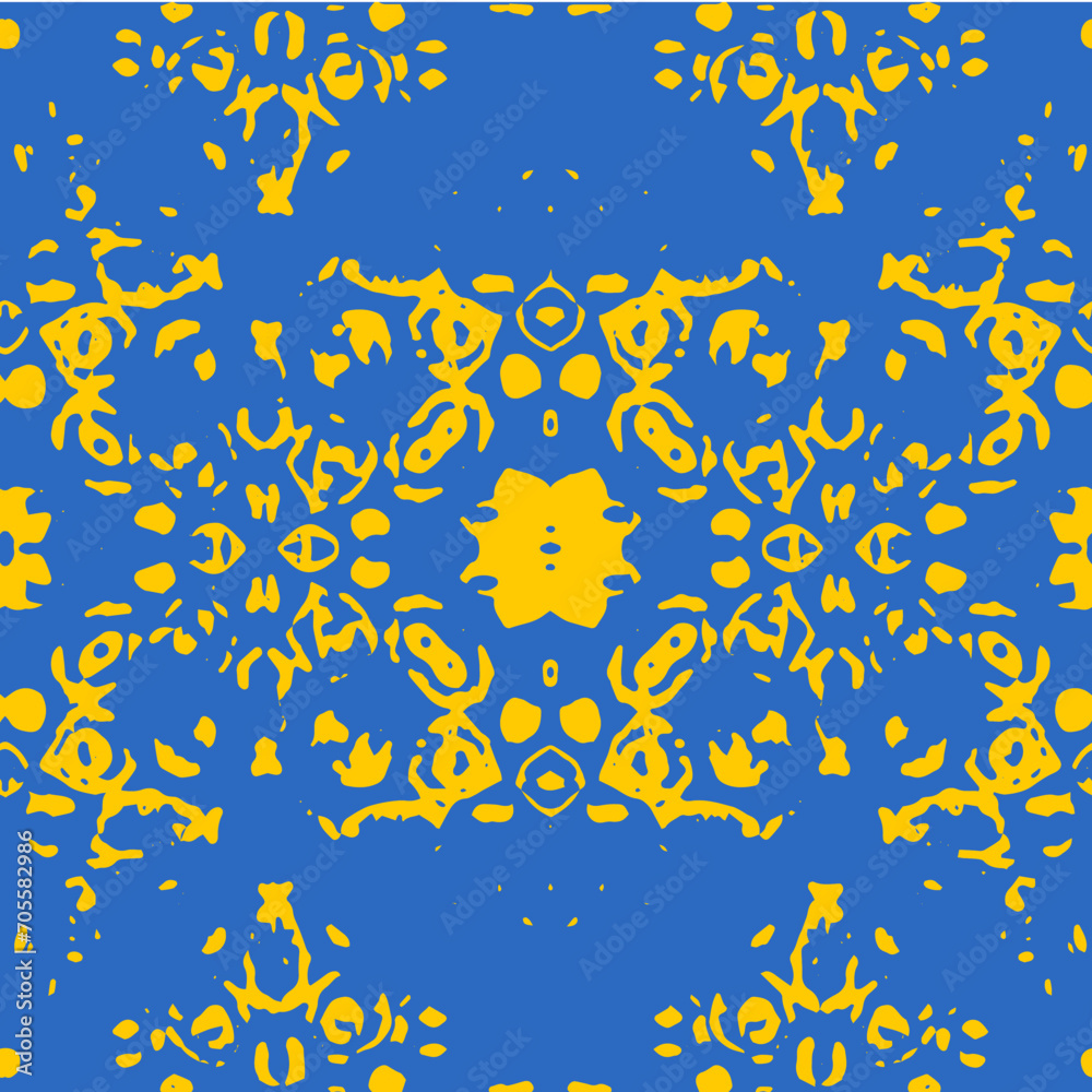 Fototapeta premium Blue and white watercolor ornament painted with watercolor on paper.