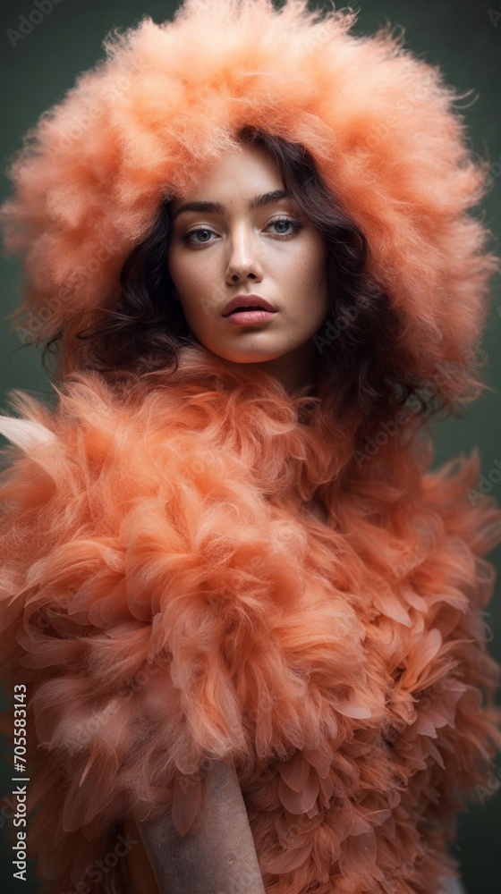Fashion Model with Peach Fuzz Fluffy Collar Fashion Model with Peach Fuzz Fluffy Collar