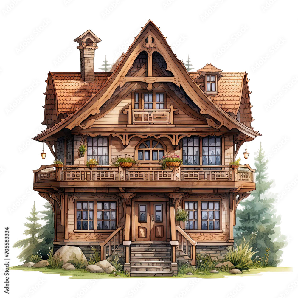 House made of wood on transparent background