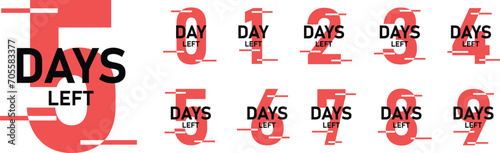 Days left, days to go from 0 to 9. Promotional Red banner countdown left days. Vector illustration