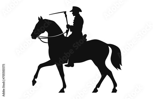 A Cavalry black Silhouette isolated on a white background, a Silhouette of a Cavalry soldier on horseback black Vector