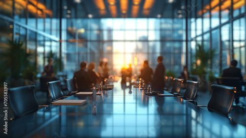 Blurred business people meeting in modern office building conference room photo