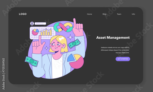 Mutual fund night or dark mode web banner or landing page. Investment fund, asset portfolio invested in stocks. Investing money with prospect of profit. Investment vehicle. Flat vector illustration