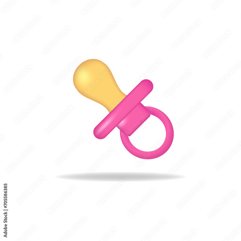 Baby pacifier in 3d style on white background. Isolated vector illustration 3d cartoon