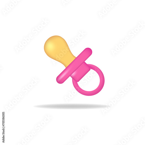 Obraz na płótnie Baby pacifier in 3d style on white background. Isolated vector illustration 3d cartoon w salonie