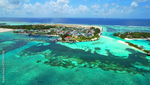 Huraa Island - Maldives - Aerial view from high altitude of the island