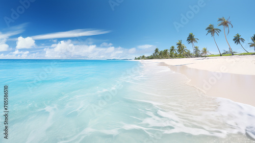 Idyllic tropical beach landscape. Tourism for summer vacation landscape, holiday destination concept. Exotic island scene, relaxing view.