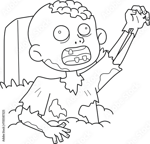 Zombie Rising from the Grave Isolated Coloring 