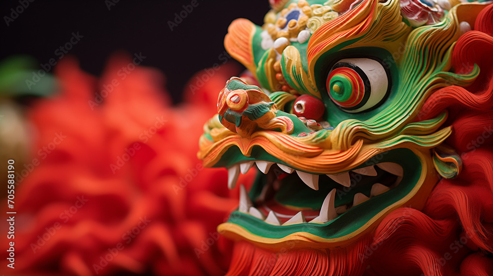 chinese new year,lion dance isolated,wall Red, yellow, green 