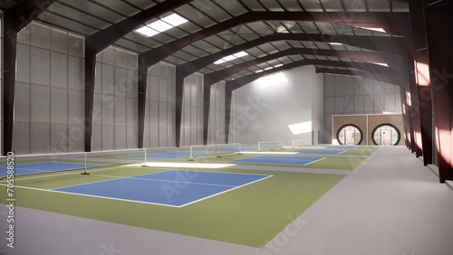 indoor pickleball court inside the warehouse building 3d rendering