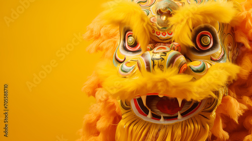 chinese new year,lion dance isolated,wall Red, yellow, green 