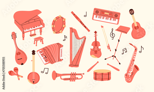 15 hand-drawn musical instruments