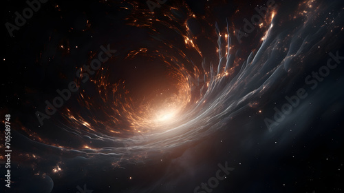 Illustration of a Black hole while it absorbs light in deep space