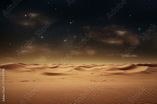 Sandy scenery under starlit sky. Modern blank backdrop. Generative AI