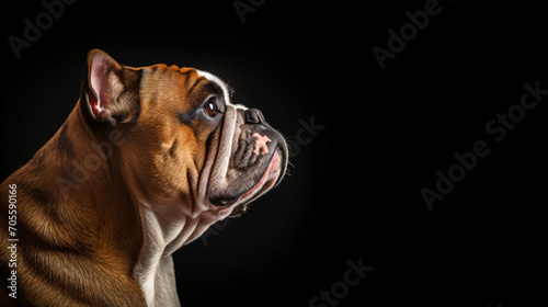 Focused look of a bulldog trained dog profile portrat photo