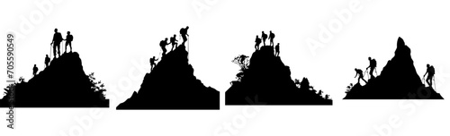 black and white silhouettes of hiking 