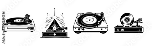 black and white silhouettes of dj machine 