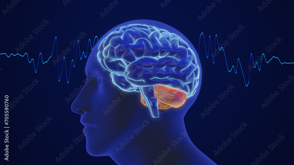 Fototapeta premium 3D animation of the human brain intelligence and thinking with waves 