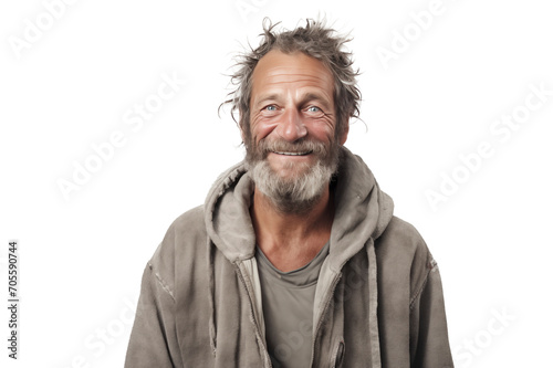 Portrait of happy Homeless man 