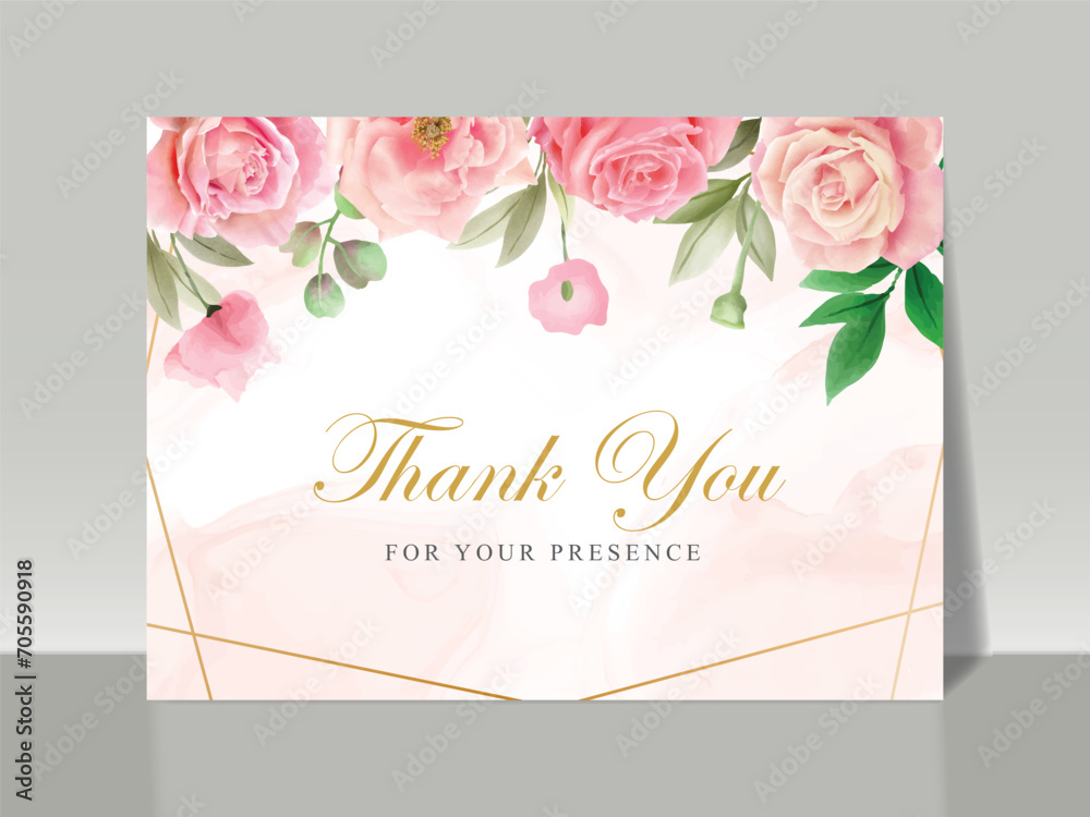 beautiful pink roses wedding invitation card set