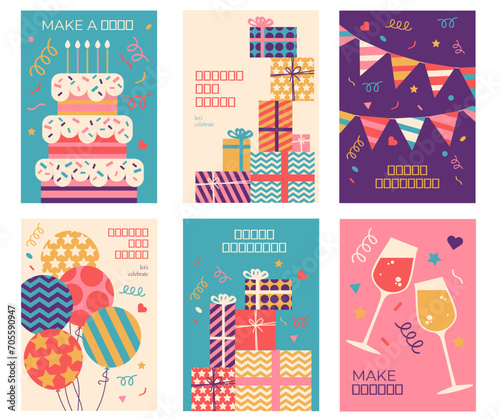 Set of 6 happy birthday postcards
