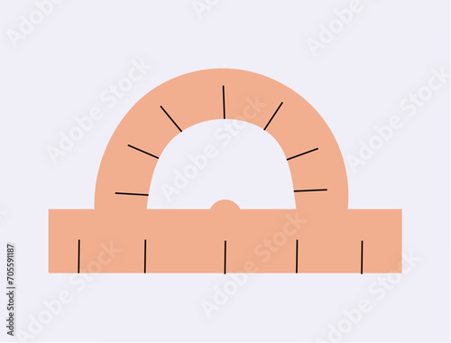 School element of colorful set. In this vibrant design, a cartoon-style protractor stands tall, ready to assist students with their geometric challenges. Vector illustration.