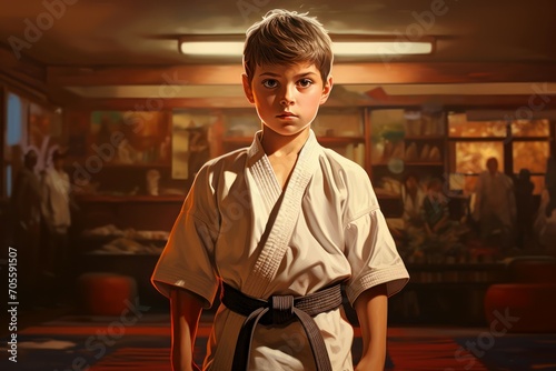 Agile Karateka child gym. Karate sport. Generate Ai photo