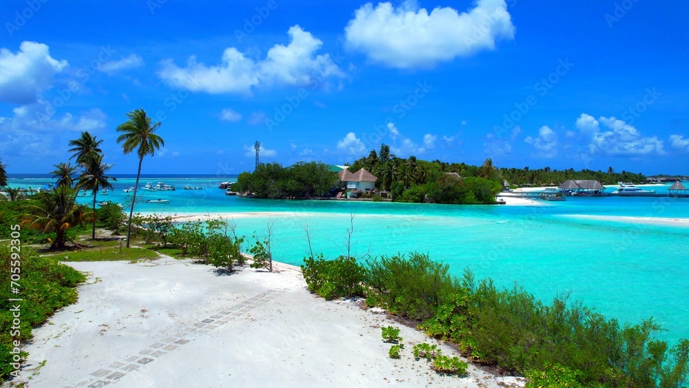 Naklejka premium Kuda Huraa Island - Maldives - Aerial view of the beautiful island