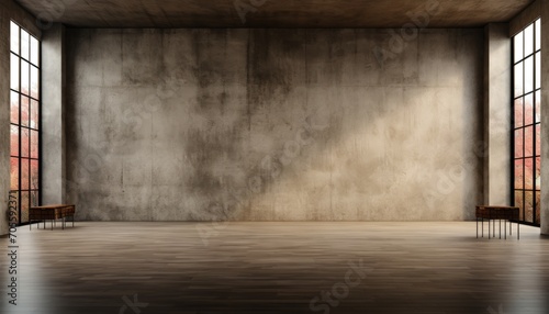 Fototapeta Naklejka Na Ścianę i Meble -  Minimalistic empty room interior background with textured concrete wall   high quality 3d render