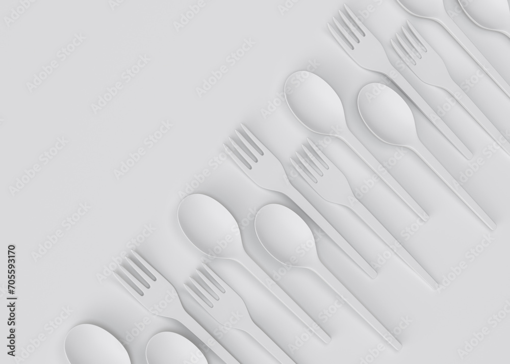 Set of disposable utensils like spoon, fork and knife on monochrome background. Set of disposable utensils like spoon, fork and knife on monochrome background.