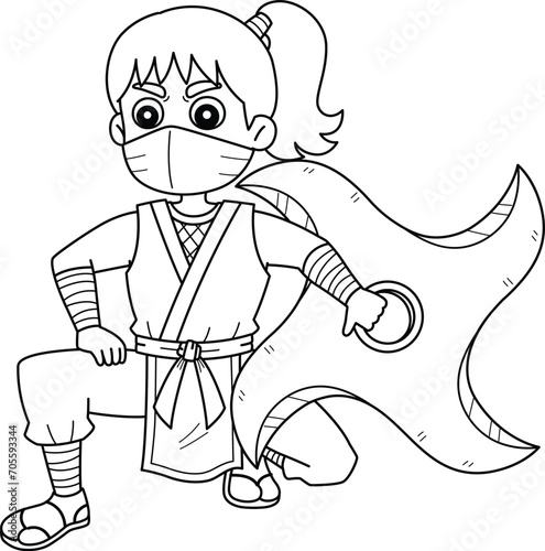 Ninja Kunoichi with a Big Shuriken Isolated 