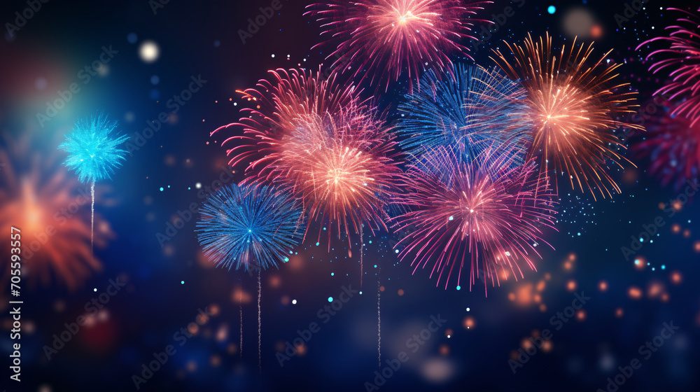 Naklejka premium Chinese New Year fireworks and auspicious clouds festive illustration, celebrating Spring Festival concept illustration