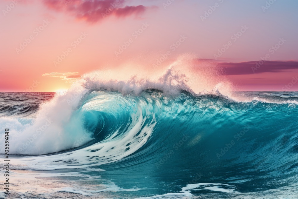 Obraz premium Colorful ocean wave crashing down at sunset majestic and vibrant seascape photography