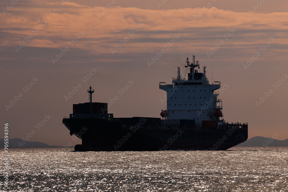 Obraz premium Seascape and silhouette container ship floating in sea