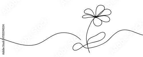 The flower is drawn as a continuous line. Vector illustration.